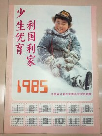 1985年“少生优育，利国利家”年历画1张（长3开）