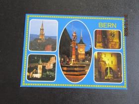 1994年瑞士-伯尔尼夜景实寄明信片 贴猫头鹰邮票