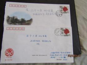 2006年河南汝阳 河南荥阳 牡丹烟笼紫邮资实寄封2枚合售