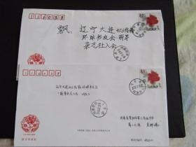 2006年河南荥阳 西华 牡丹烟笼紫邮资实寄封2枚合售