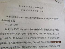 黑龙江省兽医科学研究院1998-99年改革工作方案等材料4份18页合售