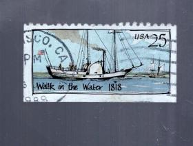 美国 盖销 邮票一枚；船。4.4x2.2cm。