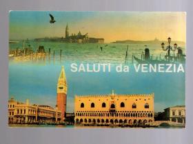 外国明信片一张；SALUTI DA  VENEZIA【马克达.威尼兹】15.3x10cm。背面留言
