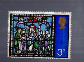 英国 盖销   邮票 1枚；玻璃画。4x2.8 cm。1971