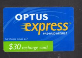 OPTUS  EXPRESS 电话卡一枚；30元、8.5x5.4cm