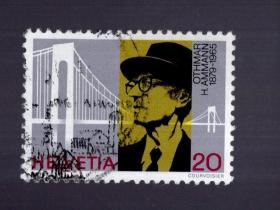 瑞士盖销邮票1枚；人物  。3.4x3cm。