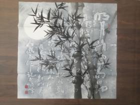 画家 李纪龙、赵啸峰 合作  画作一幅 ；明月清风 、69 x  68  cm 。