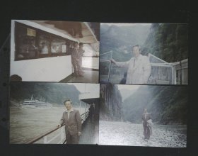 zp046,老照片，某工程师游艇照一组4张，游轮，峡谷，你还能发现什么信息？