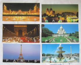 #巴黎 PARIS 巴黎 合售：原版风景明信片6张 +观光指南2008-2009（地图）