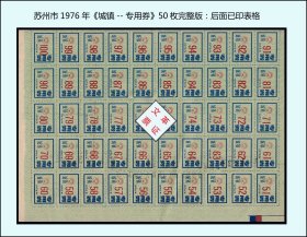 江苏省苏州市1976年《城镇---专用券》50枚完整版：后面已印表格（库存）。
