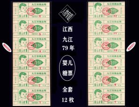 人物专题：江西九江市1979年《婴儿糖票》大全套12枚（联票）：品种漂亮（05-06）。