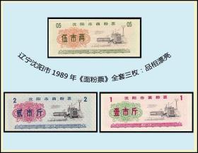 辽宁沈阳市1989年《面粉票》全套三枚：品相漂亮。