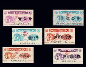 湖北新洲县91--93年《干部下乡--专用粮票》共六枚合计价：（01-02）。