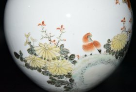 浅绛彩花鸟纹西瓜罐一对【26×24cm】