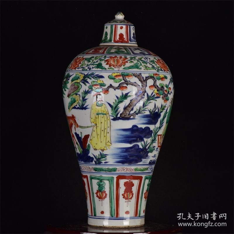 张文进造五彩萧何月下追韩信纹梅瓶 高：48厘米 宽：24厘米