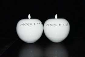 浅绛彩花鸟纹西瓜罐一对【26×24cm】