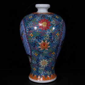 五彩磨光拤丝缠枝莲梅花梅瓶（30.5×19cm）