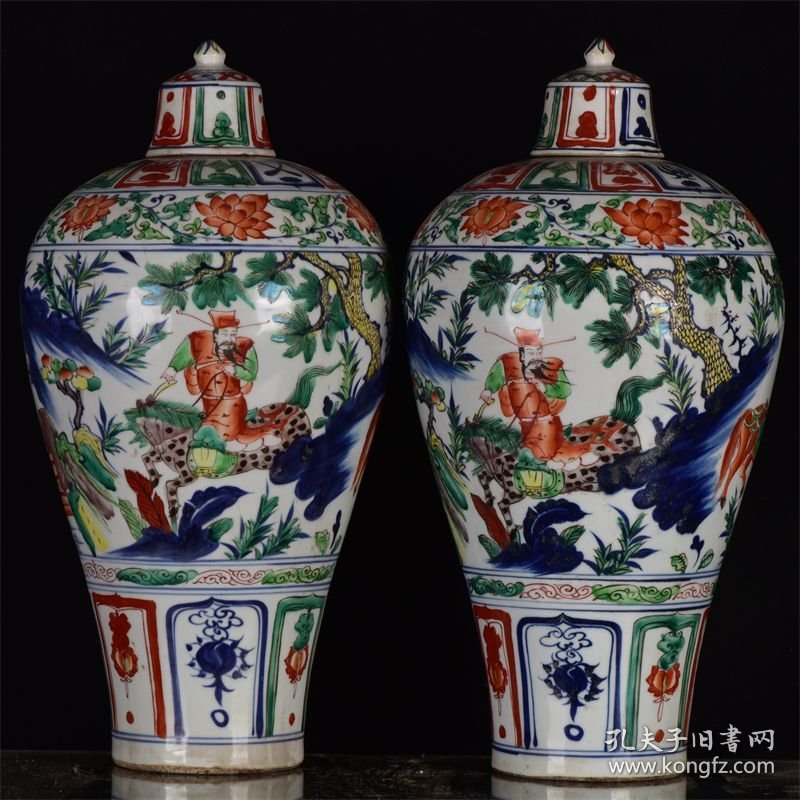 张文进造五彩萧何月下追韩信纹梅瓶 高：48厘米 宽：24厘米