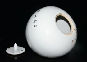 浅绛彩花鸟纹西瓜罐一对【26×24cm】