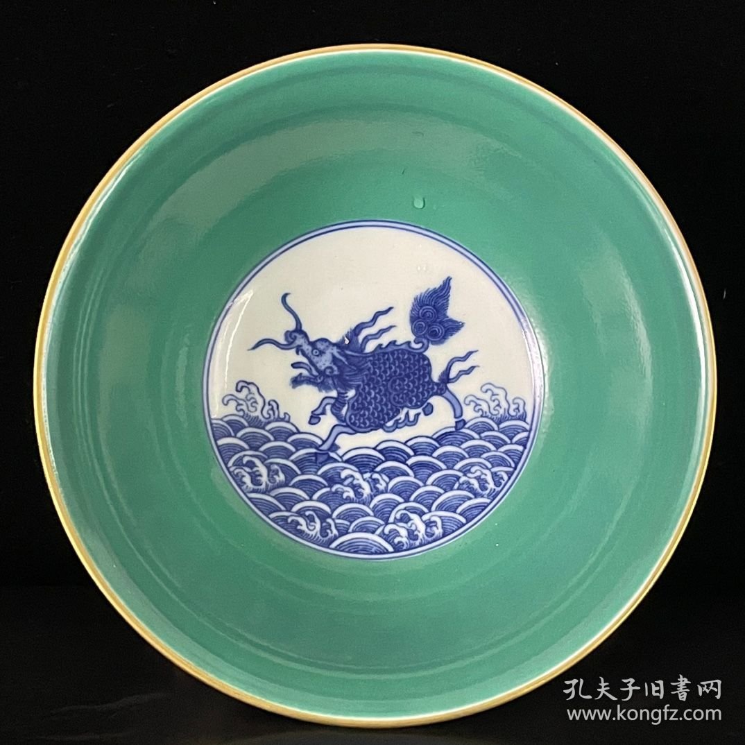 清雍正青花描金海怪纹宫碗 7.5x16厘米