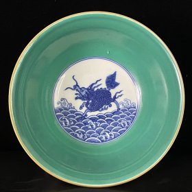 清雍正青花描金海怪纹宫碗 7.5x16厘米