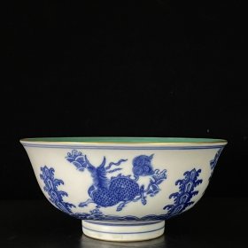 清雍正青花描金海怪纹宫碗 7.5x16厘米