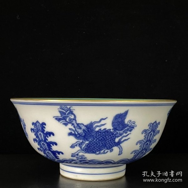 清雍正青花描金海怪纹宫碗 7.5x16厘米