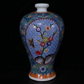 五彩磨光拤丝缠枝莲梅花梅瓶（30.5×19cm）