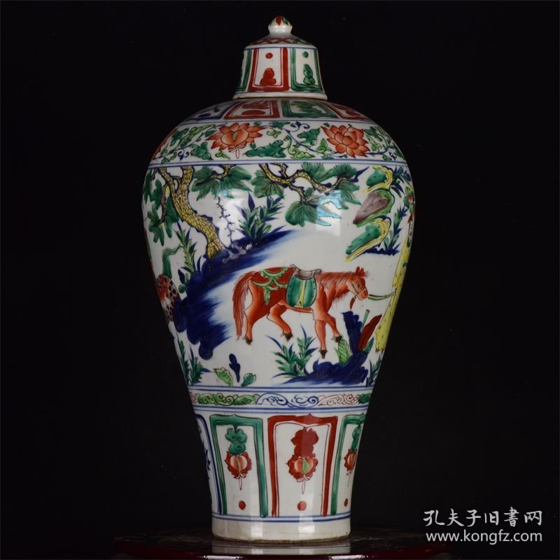 张文进造五彩萧何月下追韩信纹梅瓶 高：48厘米 宽：24厘米