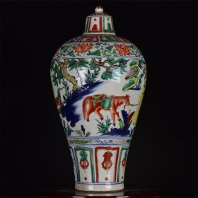 张文进造五彩萧何月下追韩信纹梅瓶 高:48厘米 宽:24厘米