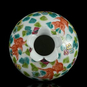 粉彩金鱼满堂纹石榴瓶。高16*13