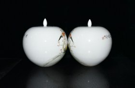 浅绛彩花鸟纹西瓜罐一对【26×24cm】