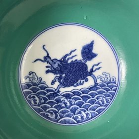 清雍正青花描金海怪纹宫碗 7.5x16厘米