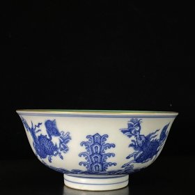 清雍正青花描金海怪纹宫碗 7.5x16厘米