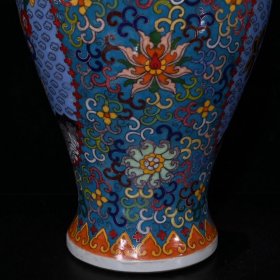 五彩磨光拤丝缠枝莲梅花梅瓶（30.5×19cm）