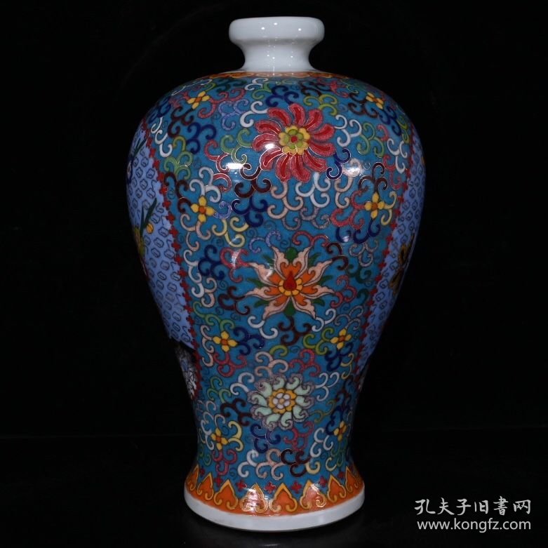 五彩磨光拤丝缠枝莲梅花梅瓶（30.5×19cm）