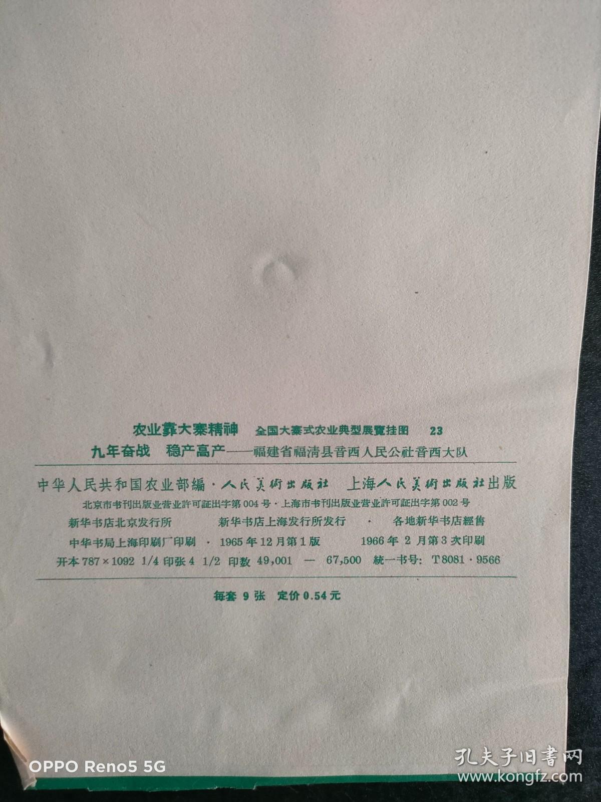 农业靠大寨精神 全国大寨式农业典型展览挂图九年奋战 稳产高产—福建省福清县音西人民公社音西大队（一套9张）