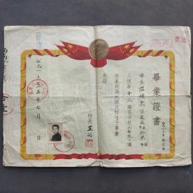 1953年安徽省肥东县南圩小学毕业证书，校长王雨山签发——E1495