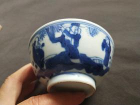 清末民初青花瓷碗，福禄寿青花瓷茶碗，整体完好，包真包老——GY132