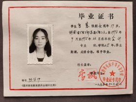 1995年长沙市电视中等专业学校毕业证，学生唐蕙系湖南省祁东县人，校长李枫签发——LJ361