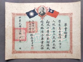 【稀见珍品】老证书，中华民国二十四年（即1935年）上海市市立和安小学毕业证书，学生吴金林系上海市人，上海市市立和安小学校长许书绅亲笔签名钤印，完整无缺——LJ179