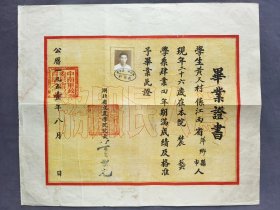 1951年湖北省立农学院毕业证书，学生黄又村系江西省萍乡市人，湖北省立农学院院长童世光签发，中南军政委员会教育部钤印，湖北省立农学院是今华中农业大学的前身——LJ401