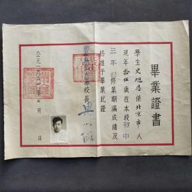 1954年北京市第三十九中学毕业证书，校长梁以俅签发——E1387