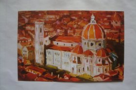 油画    佛罗伦萨大教堂(意)      明信片1张   中英文版