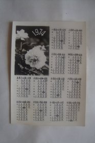 花卉年历    1974      照片式年历1张