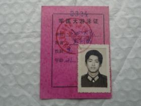1987年 军医大 游泳证 【8x6cm】