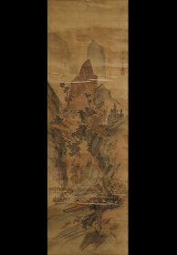 日本回流 日本著名画家 宋紫石（1715年 - 1786年）《彩色山水》（手绘）绢本立轴