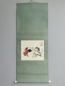 日本回流 日本著名画家 富田溪仙（溪山人）《花卉图》 （巧艺复制画） 绢本立轴（编号 138）