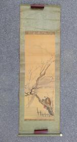 日本回流 日本著名浮世绘名家 尾形月耕《赏桃花》（手绘） 绢本立轴