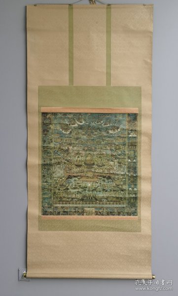 日本回流 古佛画《当麻曼荼罗》（印刷）纸本立轴 （大尺幅）